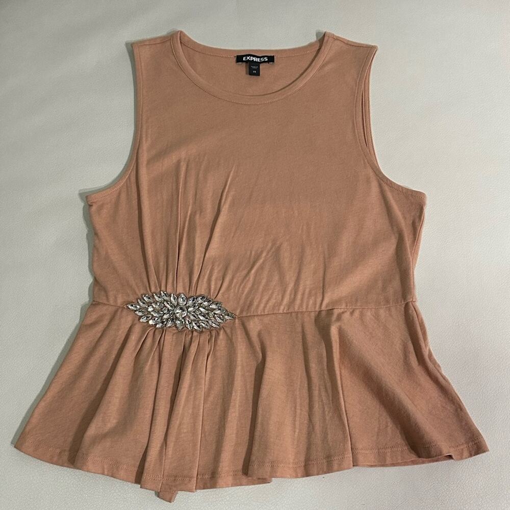 Express Pink Embellished Peplum Tank Top